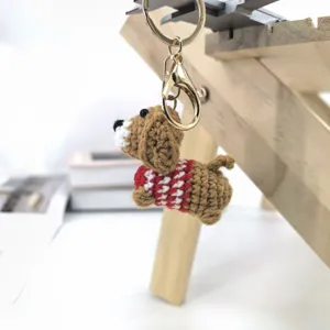 Handcrafted Crochet Dachshund Dog Keychain Cute Knitted Puppy Bag Pendant Accessory Gift