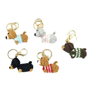 Handmade crochet dachshund dog keychain cute knitted puppy bag pendant set of five pieces