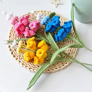 Handmade crochet grape hyacinth flower bouquet knitted yarn artificial flowers for home decor.