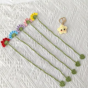 Handmade Knitted Yarn Flower Bookmark Cute Little Star Pendant Crochet Craft Gift