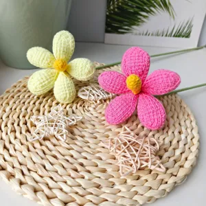 Handmade crochet flower bouquet artificial frangipani knitted flowers for aesthetic room decor.