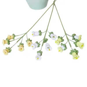 Handcrafted crochet bellflower bouquet, wool yarn artificial flower branches for home table decor.