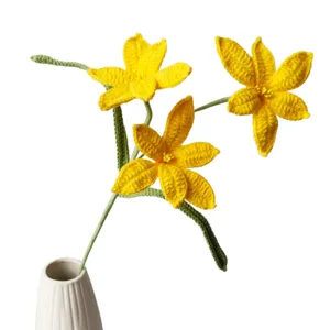Fiore giallo all'uncinetto fatto a mano pianta in vaso decorazione floreale regalo.