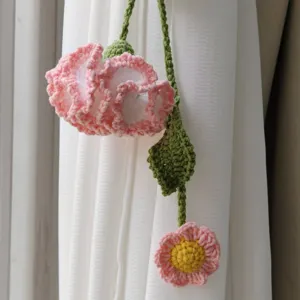 Handmade crochet flower curtain tie back cute knitted floral drapery holder home decor