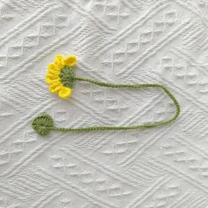 Handmade crochet sunflower bookmark, cute knitted floral page marker for reading lovers.