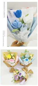 Handmade crochet flower bouquet tulip rose daisy finished gift for mother teacher birthday