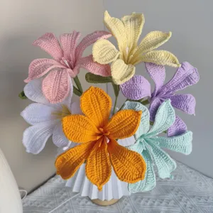 Handmade Crochet Yarn Flower Bouquet For Home Table Decor Photography Prop