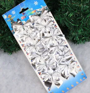 Zilveren kerstboom hangstrikken set, 12 stuks per kaart, feestelijke vakantie decoratie artikelen.