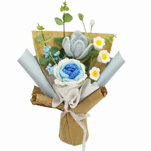 Handmade crochet flower bouquet rose tulip birthday gift Mother's Day romantic home decoration.