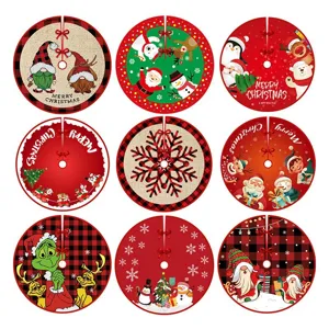 Gonna per Albero di Natale Scozzese Rosso Rotonda Tappetino Festivo Decorazione Pavimento Albero Stampa Cartone Animato Articoli per Feste