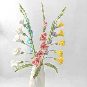 Handmade Knitted Woolen Freesia Flower Bouquet Artificial Flower With Ceramic Vase For Home Decor New Year Gift