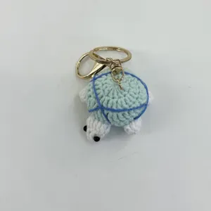 Handmade crochet whale keychain cute cartoon knitted bag charm creative couple accessory.