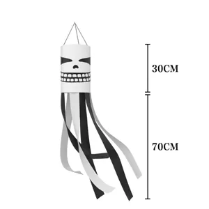 Halloween ghost windsock hanging flag outdoor waterproof party decoration 100cm white black