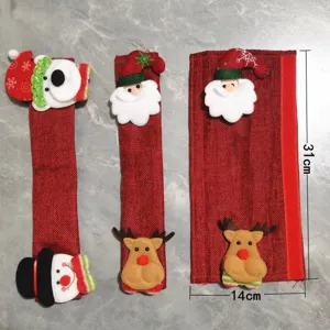 Weihnachtliche Kühlschrank Griffabdeckungen 4er-Set, rote Stoff-Schutzhüllen mit Weihnachtsmann.