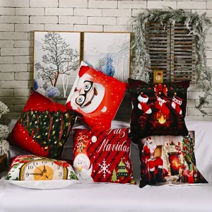 Set di federe per cuscini natalizi con Babbo Natale e bellissime decorazioni festive.