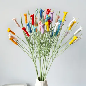 Handmade Crochet Wool Yarn Artificial Flower Bouquet Knitted Flower Home Decor Gift Table Centerpiece Ornament