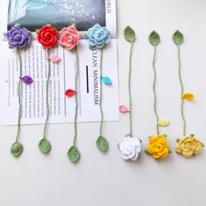 Handmade Knitted Wool Rose Flower Bookmark Crochet Floral Cute Book Markers For Reading Lovers Gifts