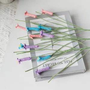 Handmade crochet artificial flower bouquet colorful wool knitted home decor gift main item