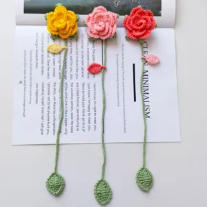 Handmade crochet rose flower bookmark and lovely bag charm, exquisite knitted floral gift.