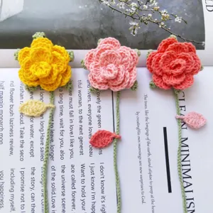 Handmade crochet rose flower bookmarks cute knitted floral page markers for reading gifts