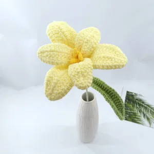 Handmade crochet yellow flower knitted yarn bouquet home decor artificial flower vase display