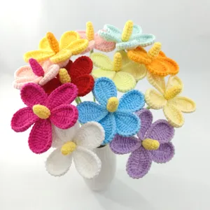 Handmade crochet plumeria flower bouquet, colorful knitted floral gift for home decoration.