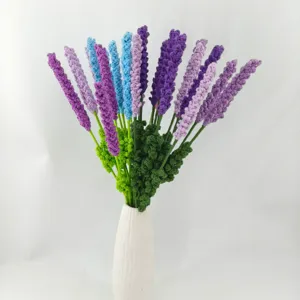 Handmade Knitted Wool Yarn Lavender Bouquet Artificial Flower Home Decor Table Ornament Gift