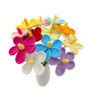 Handmade crochet plumeria bouquet colorful yarn flowers with vase for decoration gift