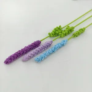 Handmade crochet lavender flower bouquet, 3pcs artificial knit floral gift for home decor.