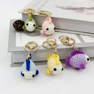 Fatto a Mano Uncinetto Lana Cartone Animato Pesciolino Portachiavi Carino Ciondolo Borsa Anello Metallico Accessori Regalo