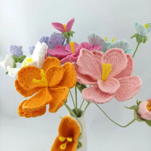 Handmade crochet flower bouquet knitted platycodon floral arrangement home decor gift