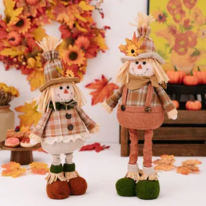 Thanksgiving Harvest Festival Scarecrow Doll Decoration Retractable Standing Scarecrow Figure Fall Home Decor
