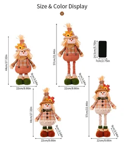 Thanksgiving scarecrow doll decoration with sunflower and maple leaf, telescopic size.