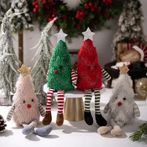 Adorables poupées en peluche sapin de Noël longues jambes, décoration de table festive.