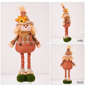 Thanksgiving harvest scarecrow telescopic doll with sunflower maple leaf decor detail