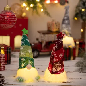 Lighted Christmas Gnome Faceless Doll Plush Toy with Knitted Snowflake Hat Holiday Decor
