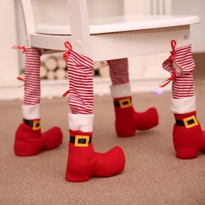 Kerst stoelbeen hoesjes rood wit gestreepte elf laarsjes beschermers voor feestelijke tafel.