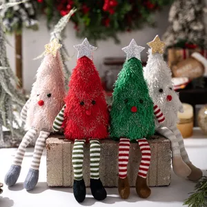 Poupée en Peluche Arbre de Noël Mignon Jouet Assis à Longues Jambes Décoration de Maison de Vacances Ornement de Fête Festive Figure Souple Rembourrée Cadeau