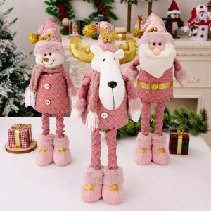 Ensemble de jolies poupées en peluche de Noël roses avec jambes télescopiques pour déco.