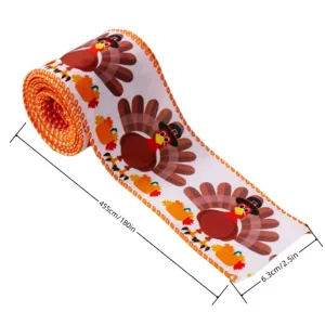 Thanksgiving turkey ribbon roll pumpkin autumn harvest fabric ribbon for DIY crafts decor 455cm