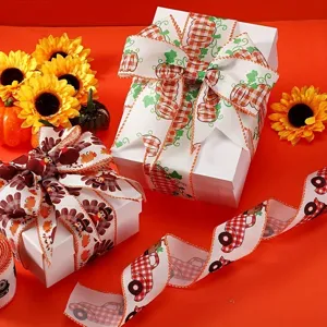 Thanksgiving ribbon autumn harvest plaid pumpkin ribbon bow for gift wrapping decoration