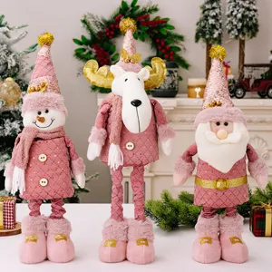 Poupée Télescopique de Noël Rose Père Noël Bonhomme de Neige Élan Figurine Paillettes Décoration de Bureau Cadeau
