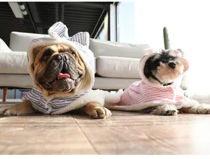 Simpatica mantellina per cani domestici calda invernale con orecchie, abbigliamento in pile.