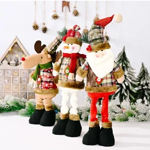 Christmas telescopic plush dolls set including Santa, snowman and reindeer for holiday decor.