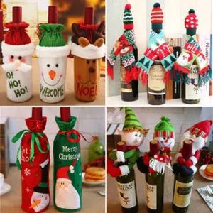 Weihnachts gestrickte Weinflaschenhülle Set, süße Weihnachtsmann Schneemann Rentier Flaschentasche.