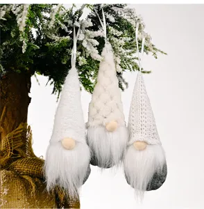 Natale gnomi decorazioni sospese bambola lavorata a maglia senza volto peluche bianco