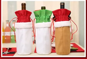 Set di copertine per bottiglie di vino di Natale, sacchetti decorazione tavola babbo natale.