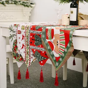 Weihnachten Tischläufer festlich rot grün Tischdeko mit Quasten für Esszimmer Deko