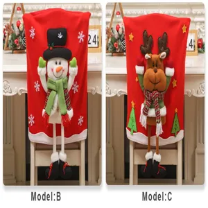 Christmas cartoon 3D chair cover detail showing cute snowman and reindeer with long legs design.