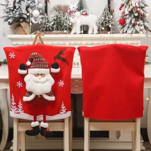 Christmas chair cover 3D Santa Claus red dining room seat slipcover holiday home decor